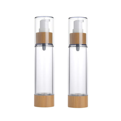 бутылка насоса бутылки 30ml 50ml лосьона вакуумного насоса пластиковая безвоздушная с бамбуковой крышкой