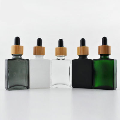 Бутылка капельницы 30ml прямоугольника косметическая стеклянная с бамбуковой крышкой для эфирного масла